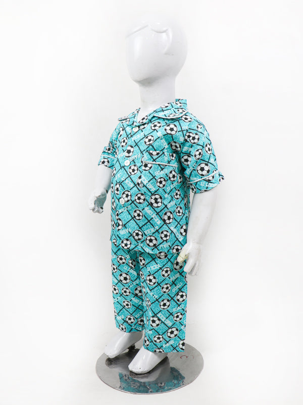 BNS01 NG Kids Cotton Night Suit 1Yrs - 5Yrs Football Light Green