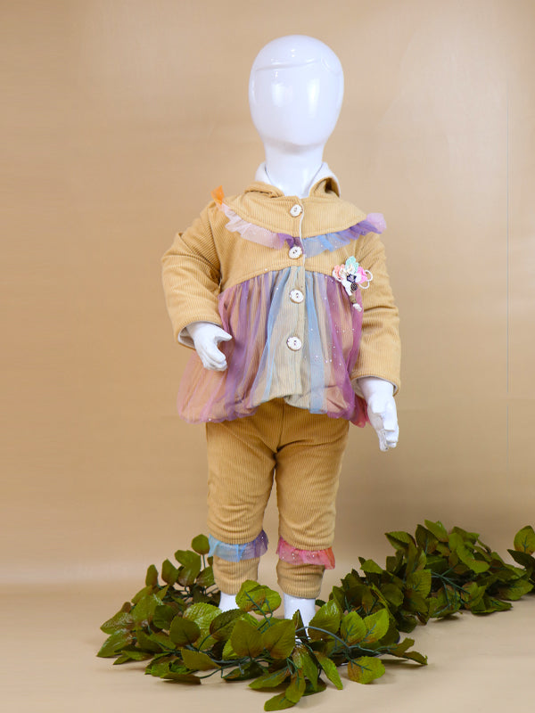 NBYS07 BG Hooded Newborn Baby Suit 0Mth - 6Mth Angel Light Brown