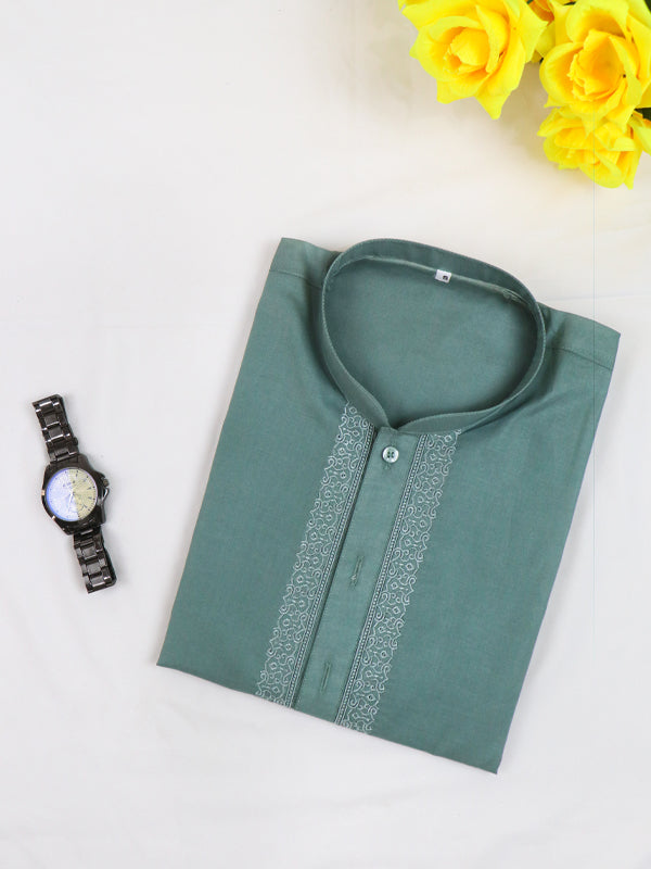 100% Premium Cotton Kurta Sherwani Collar for Men Green Shade