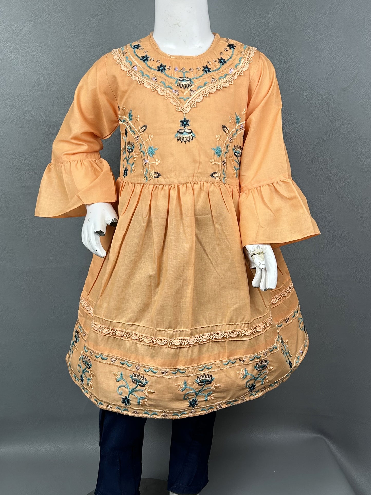 5Yr - 12Yrs Light Orange Embroidered Suit For Girls RZ GS150