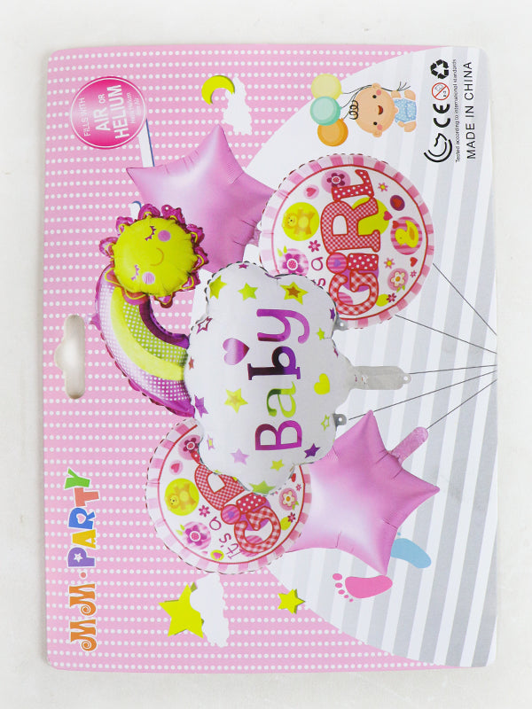 BP18 Baby Girl Cloud With Rainbow & Sun Shaped 5 Pcs Foil Balloons