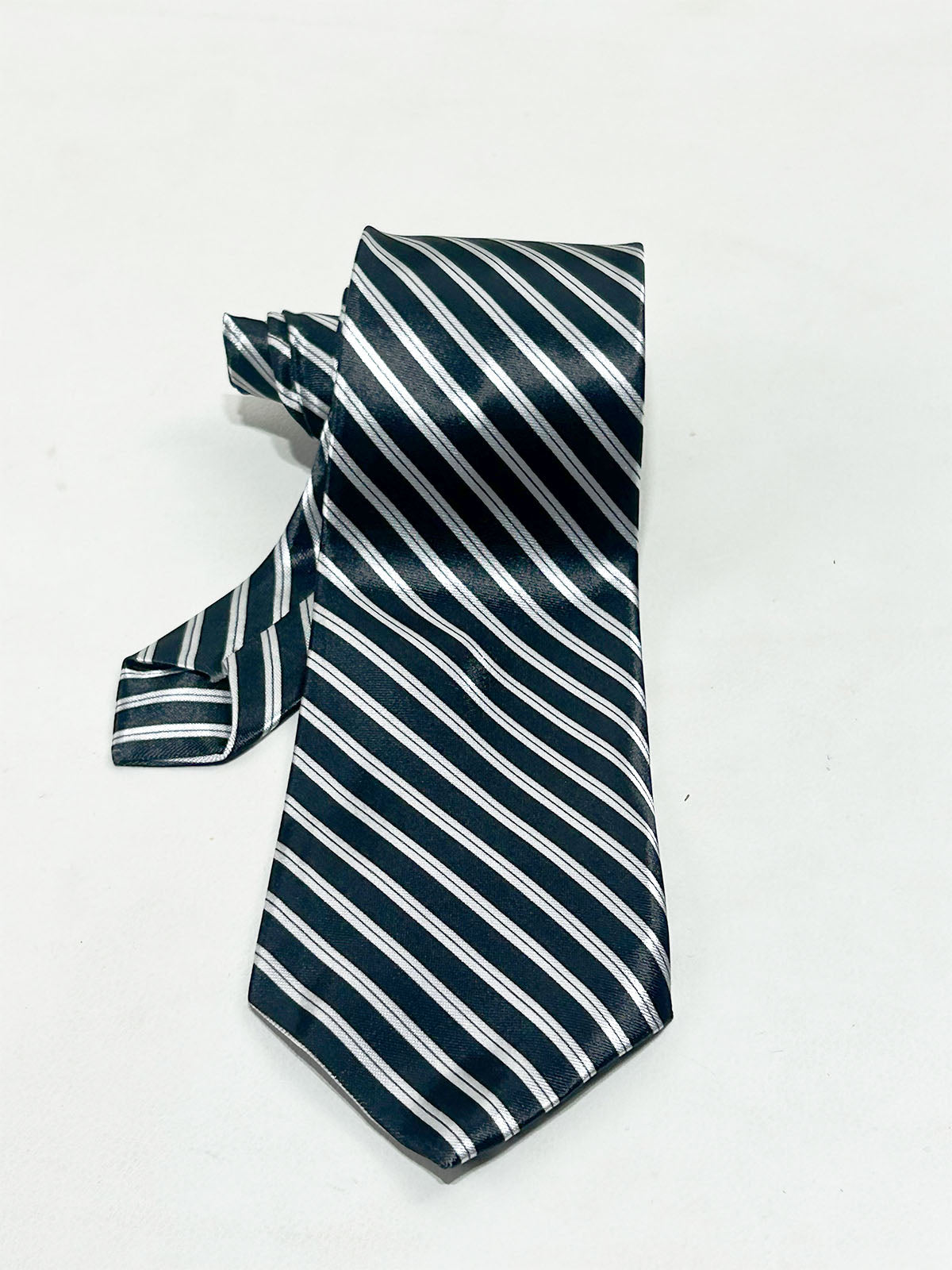 Black Silver Striped Formal Party Wear Tie For Men MPT36