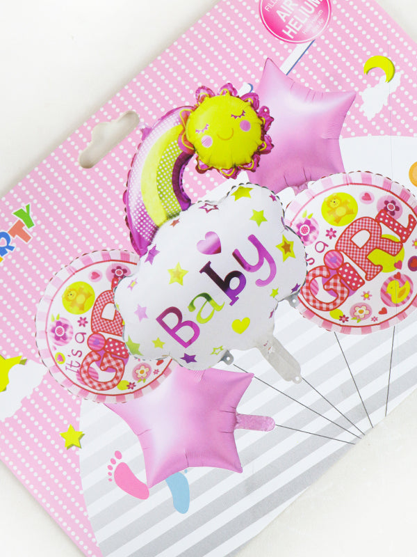 BP18 Baby Girl Cloud With Rainbow & Sun Shaped 5 Pcs Foil Balloons