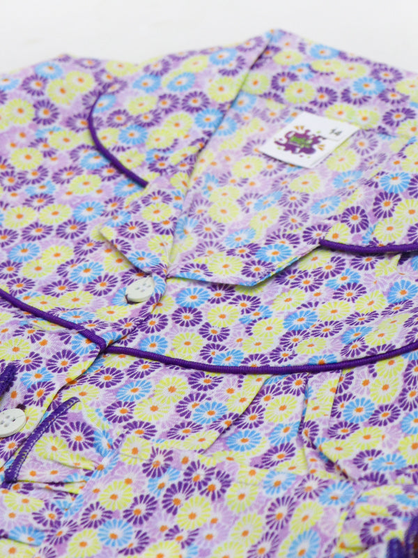 Kids Cotton Night Suits 2 Yrs - 7 Yrs Printed Floral Purple