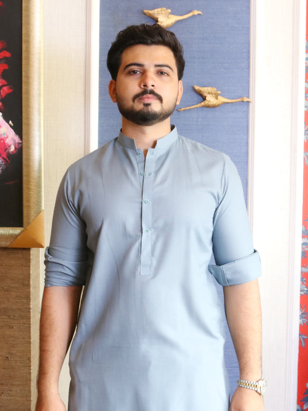 828/1 Men's Kameez Shalwar Stitched Suit Light Slate Gray 2