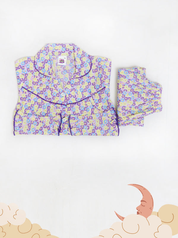 Kids Cotton Night Suits 2 Yrs - 7 Yrs Printed Floral Purple