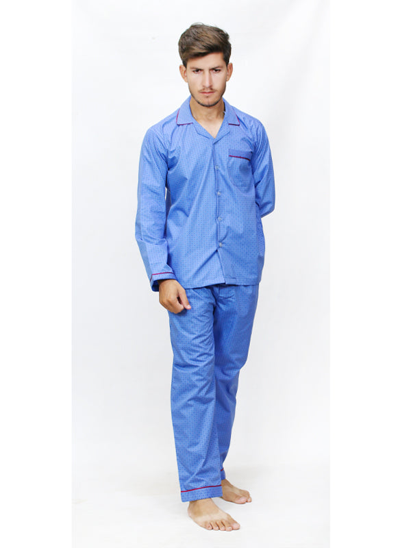 Men's 100% Cotton Printed Night Suit Design 01 BBlue