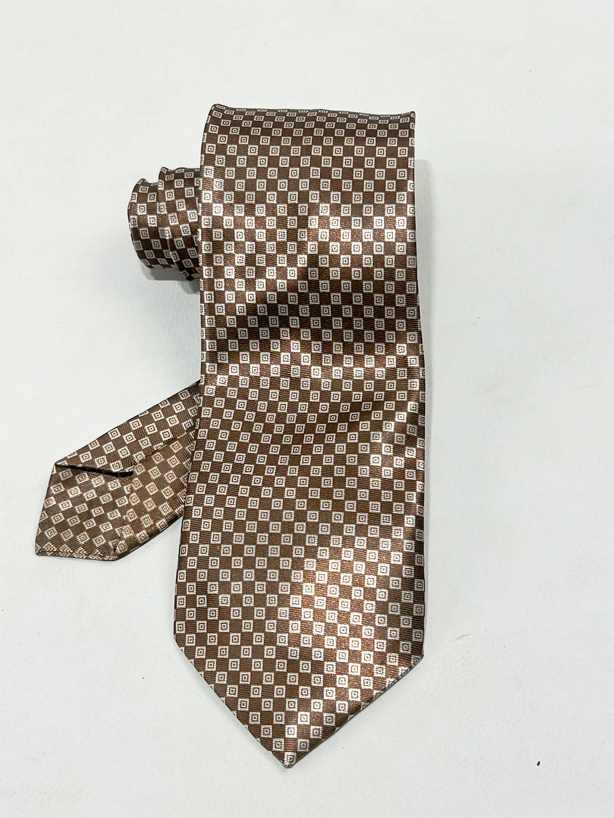 Brown Gold Geometric Pattern Formal Party Wear Tie For Men MPT38