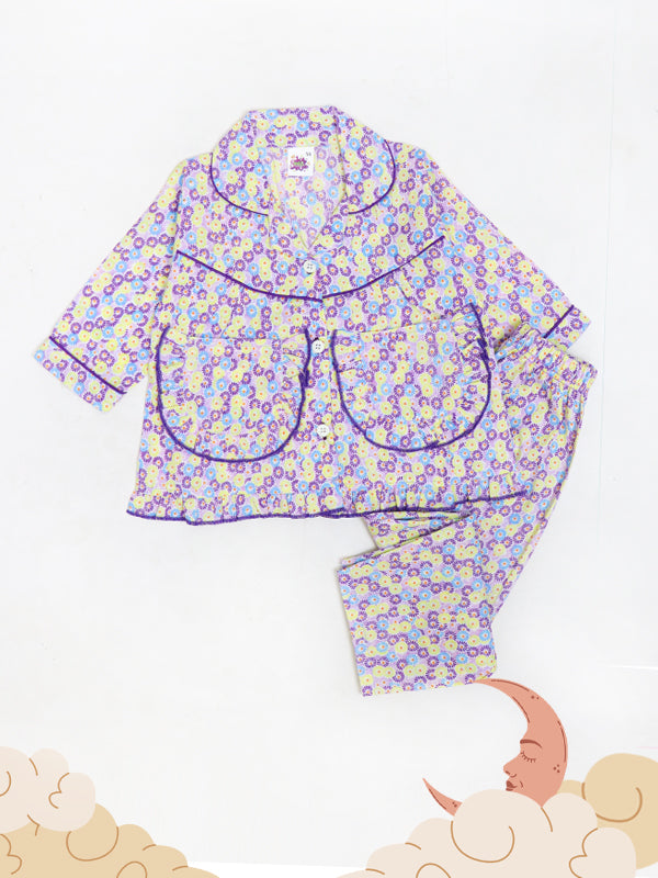 Kids Cotton Night Suits 2 Yrs - 7 Yrs Printed Floral Purple