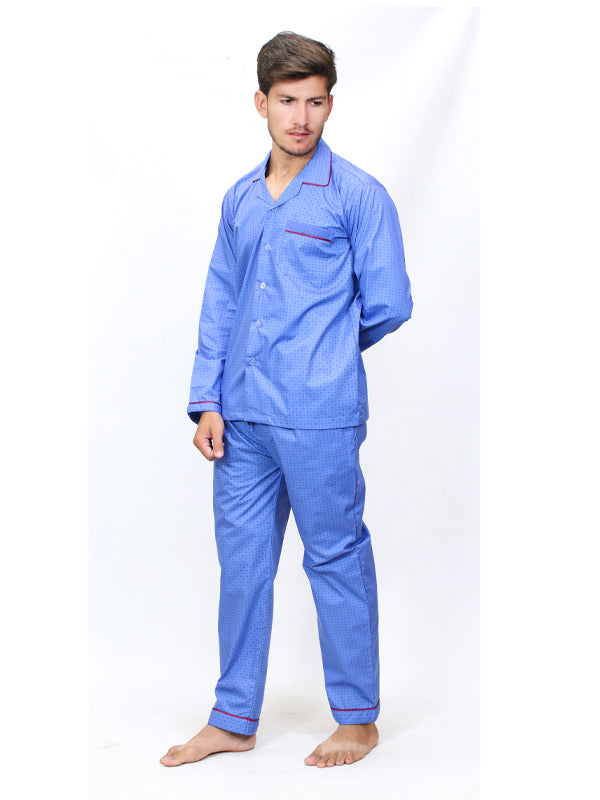 Men's 100% Cotton Printed Night Suit Design 01 BBlue