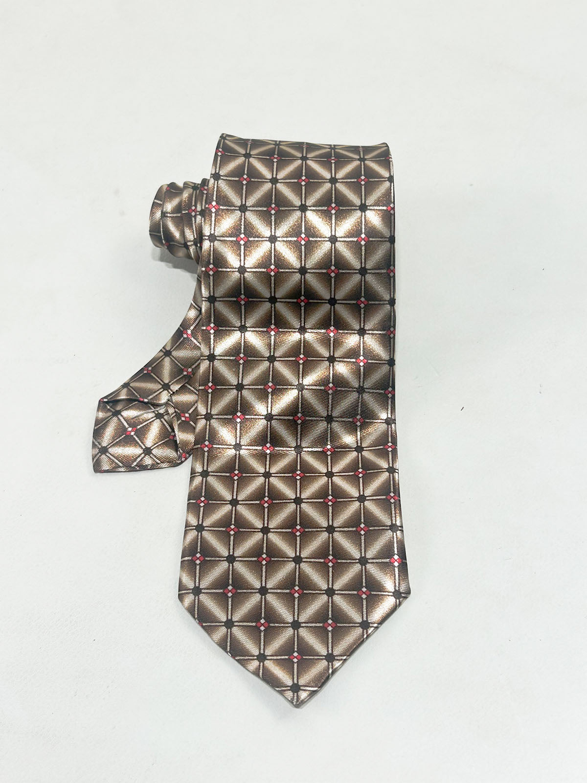 Bronze Gold Checkered Geometric Formal Party Wear Tie For Men MPT39