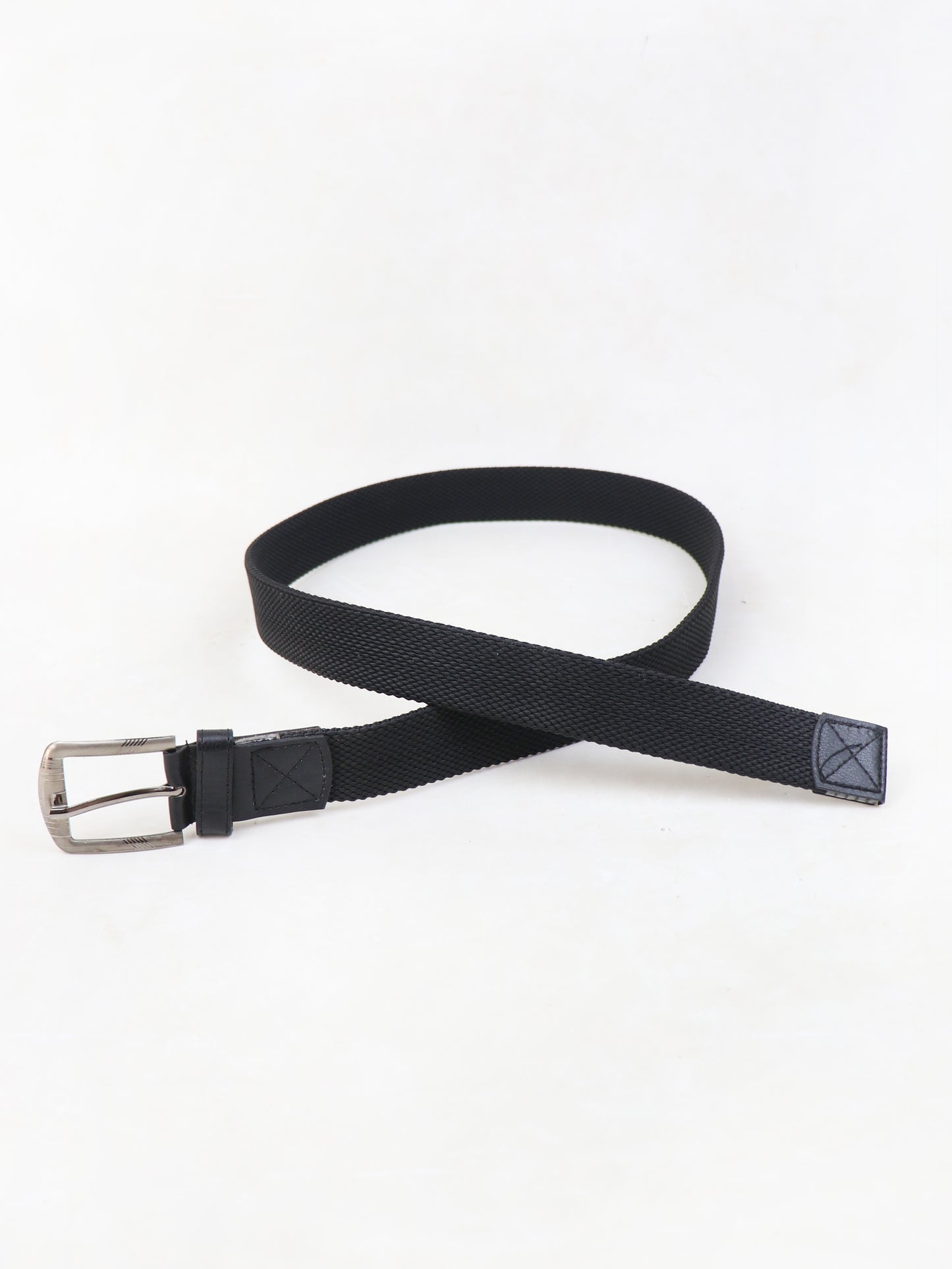 MB80 Men Canvas Elastic Fabric Woven Stretch Braided Belt Black