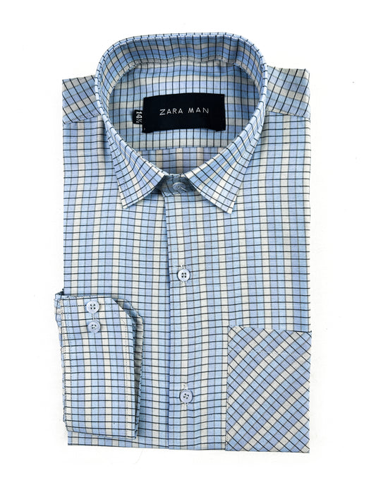 Blue Checks Formal Dress Shirt For Men MFS335