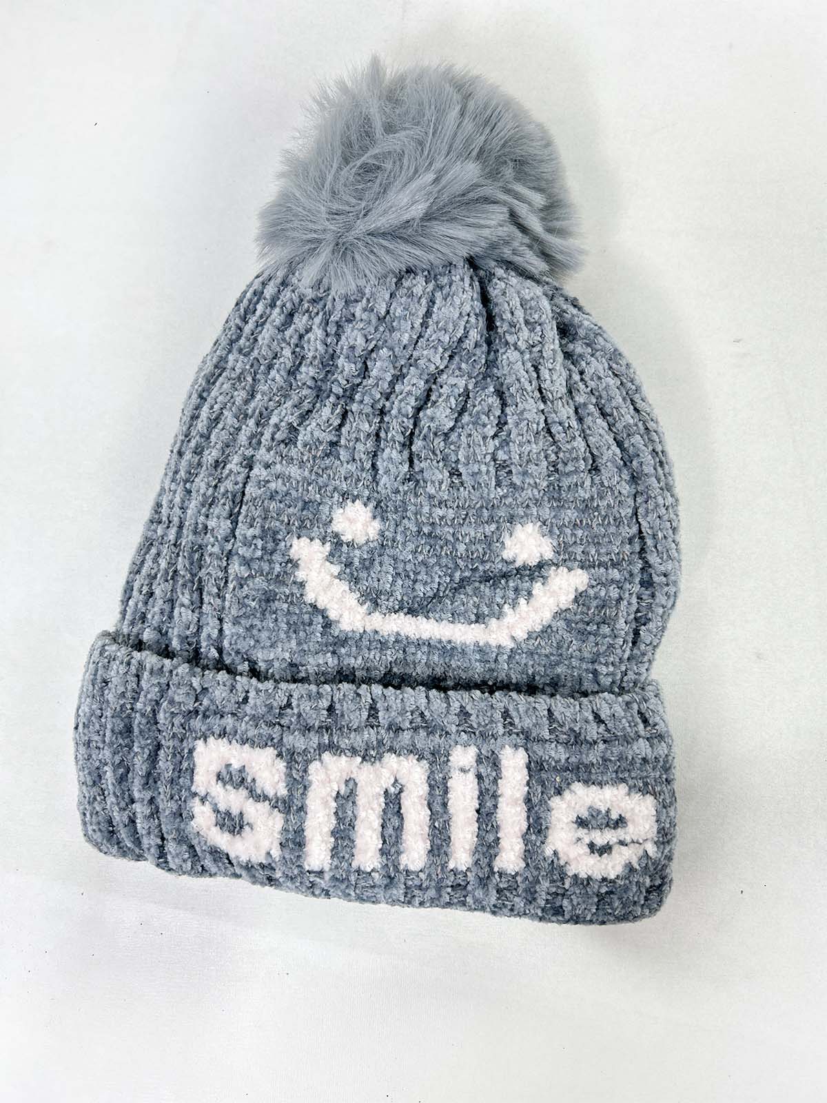 Smile Grey Beanie Winter Cap For Kids BWC27
