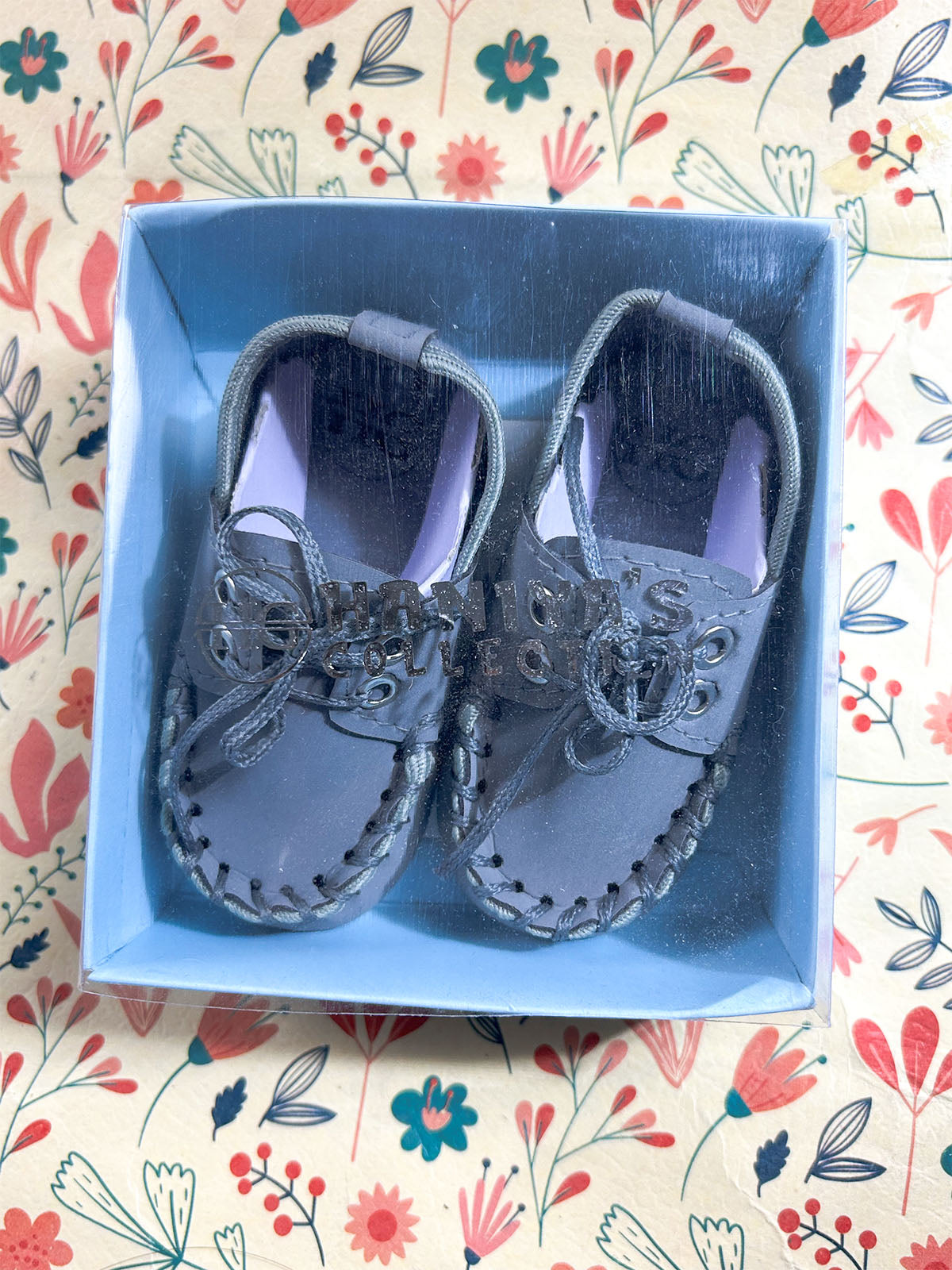 Slate Grey Lace-Up Moccasin Booties For Newborn NB123