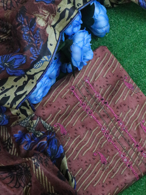 WU08 3Pcs Unstitched Digital Printed Lawn Suit For Women 80