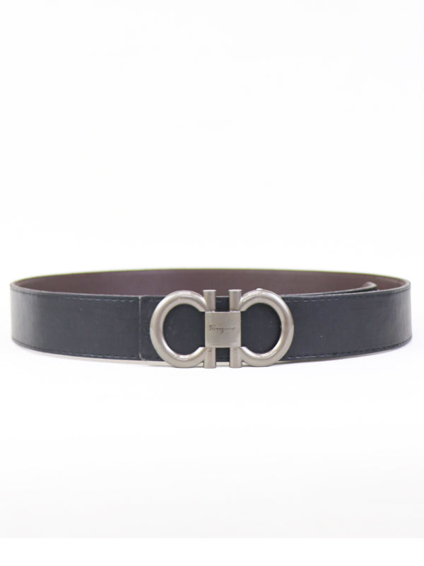 Ferragamo G Men's Leather Belt Shadow Gray