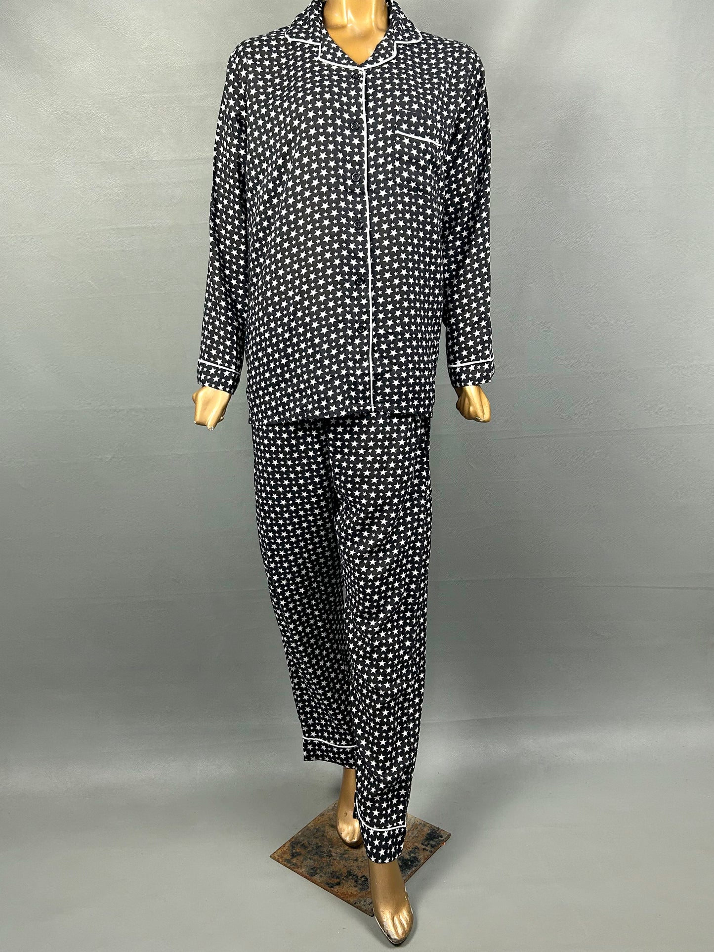 Black Linen Printed Night Suit For Women WNS13