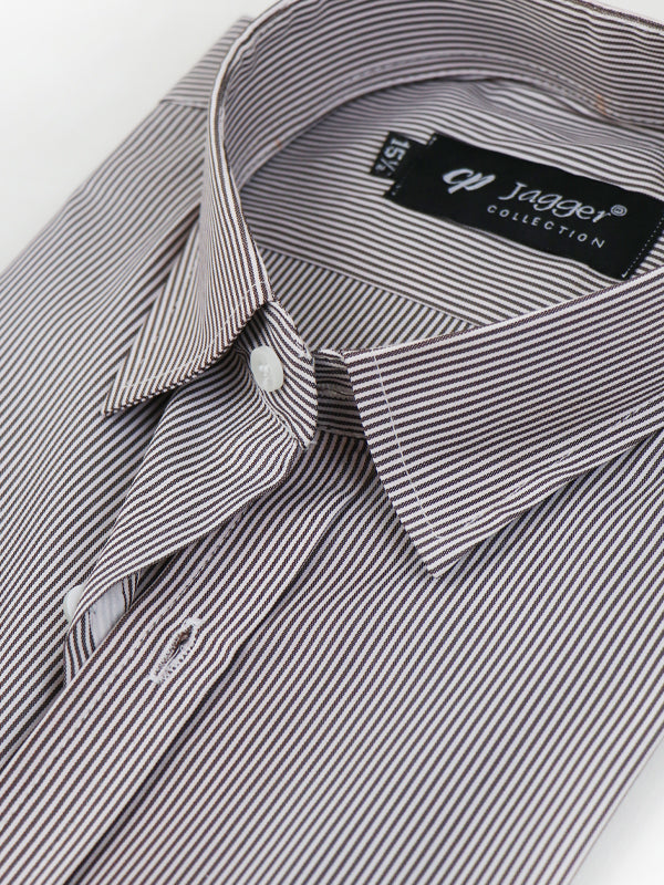 MFS06 Men's Formal Dress Shirt Dark Brown Lines