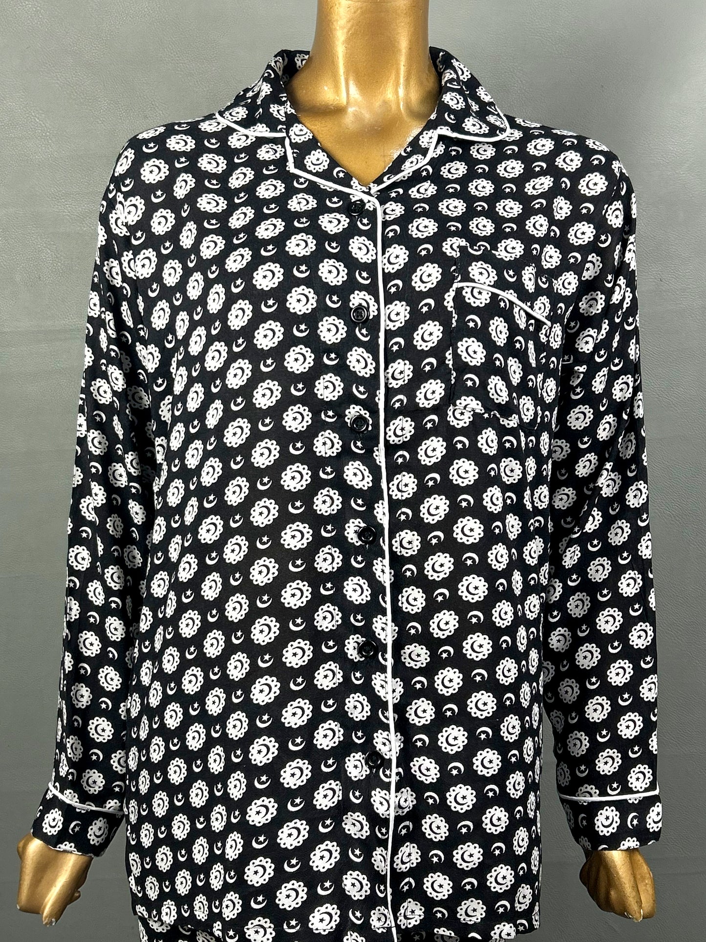 Black Linen Printed Night Suit For Women WNS34