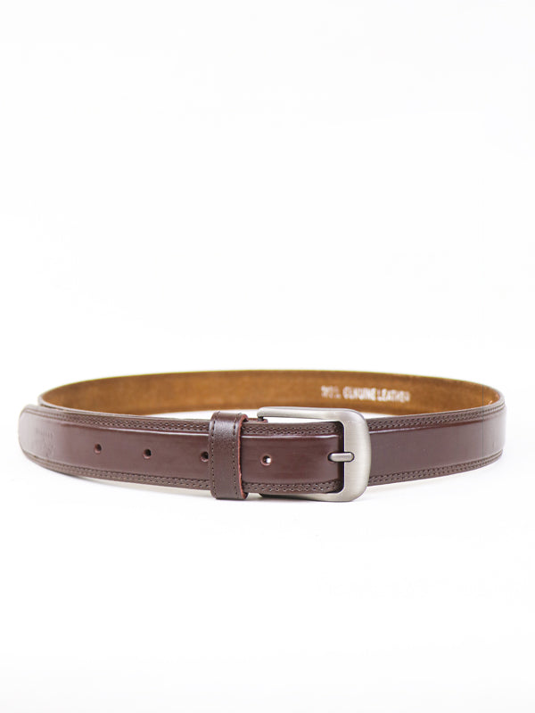 Men's Leather Belt Double Stitched Edge Brown
