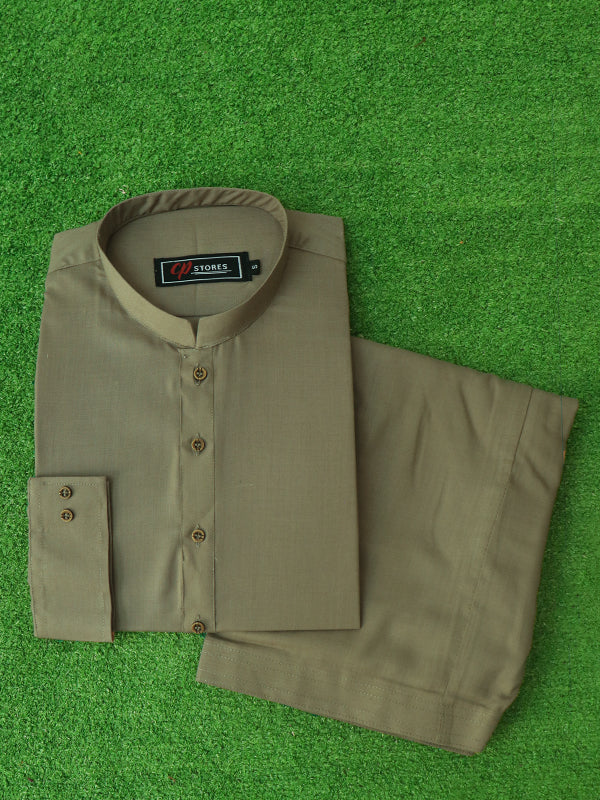 828/1 Men's Kameez Shalwar Stitched Suit Brown 8