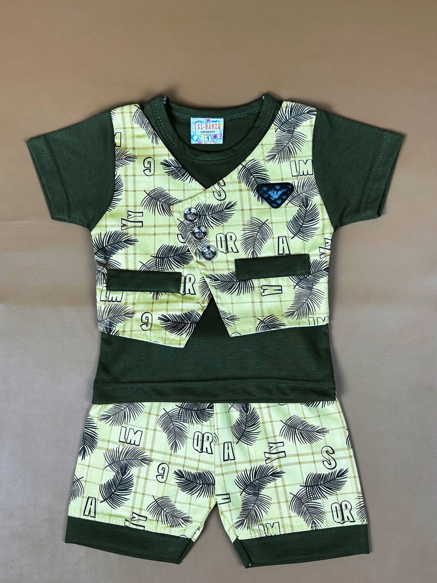 0Mth - 6Mth Dark Green Baba Suit For Newborns NBS345