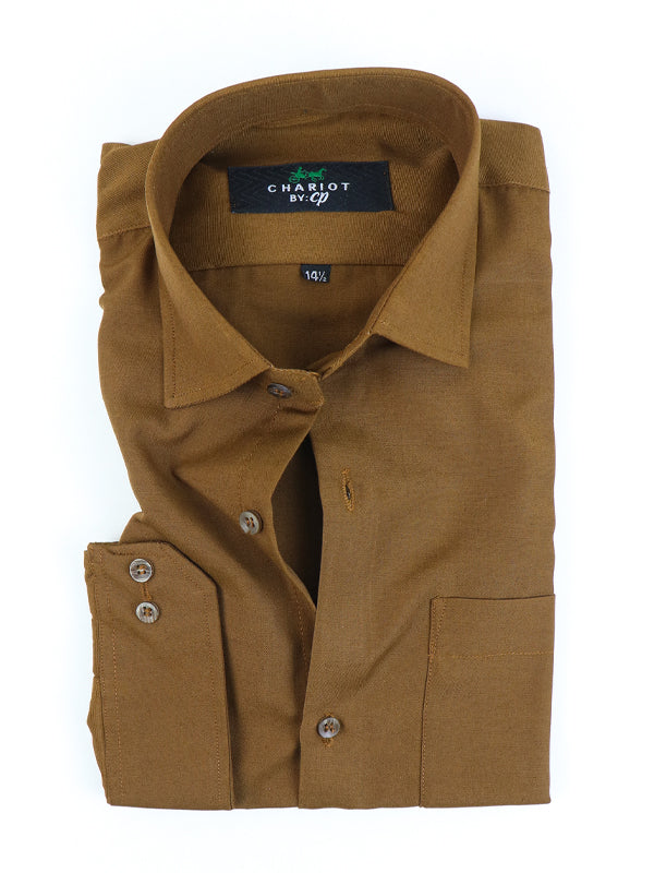 Z Men's Plain Chambray Formal Dress Shirt Mustard Brown