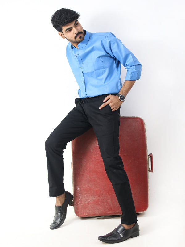 Men's Formal Dress Shirt Plain Blue