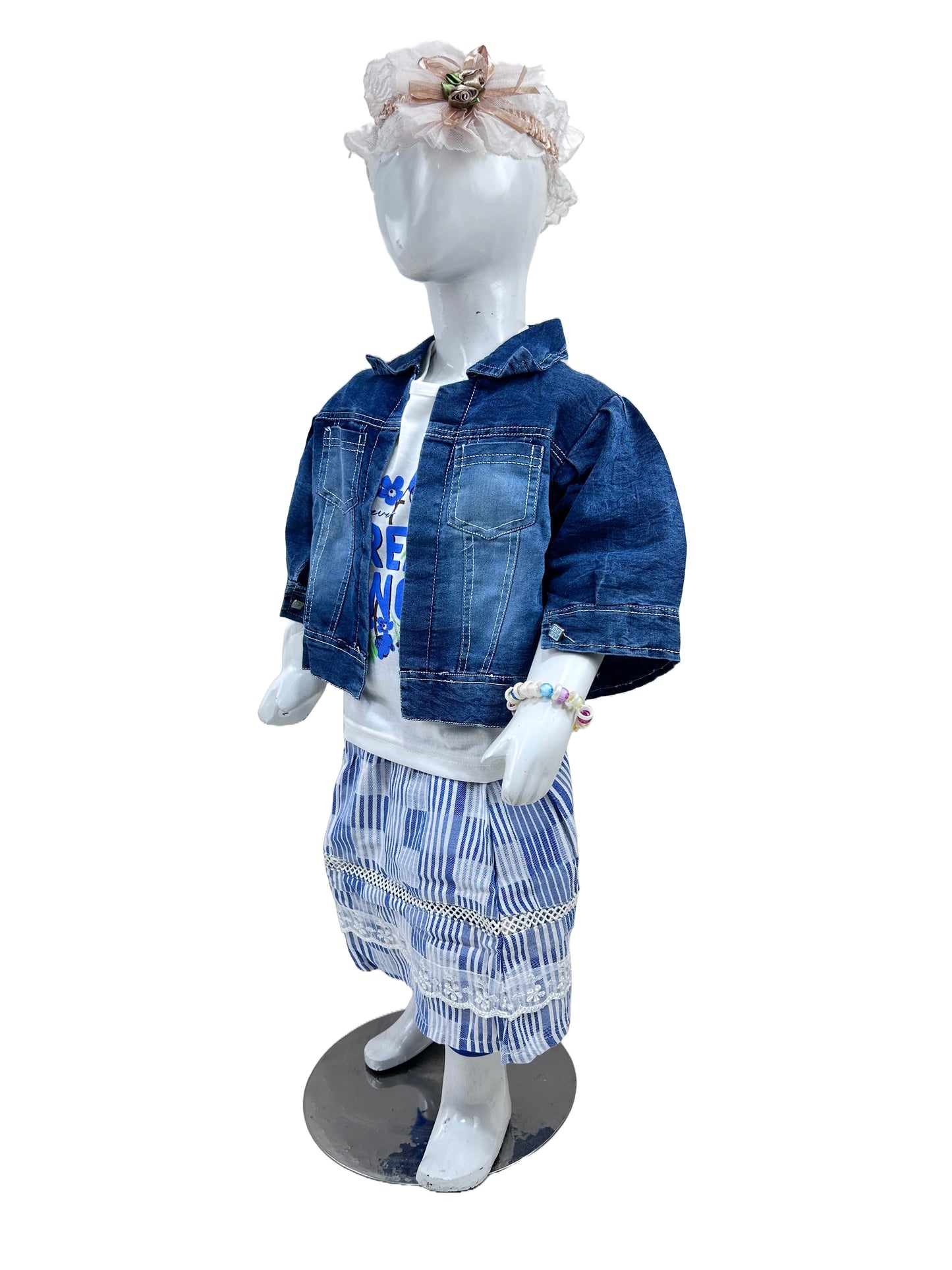1Yrs - 4Yrs 4Pcs Blue Denim Suit For Girls GS267
