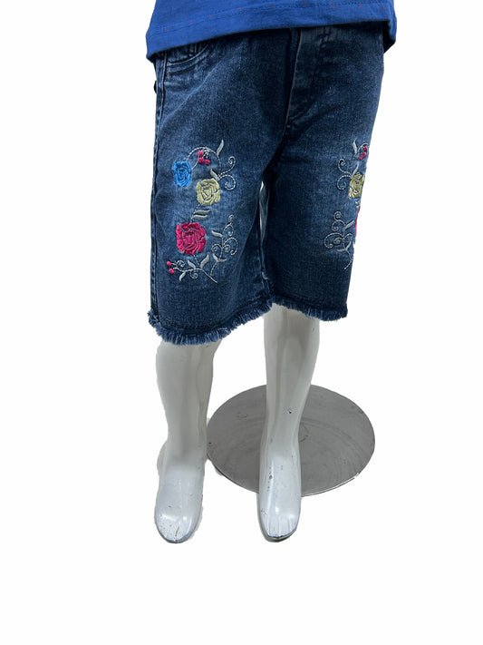 1.5Yrs - 4Yrs Stretchable Flower Blue Denim Jeans For Girls GJ26