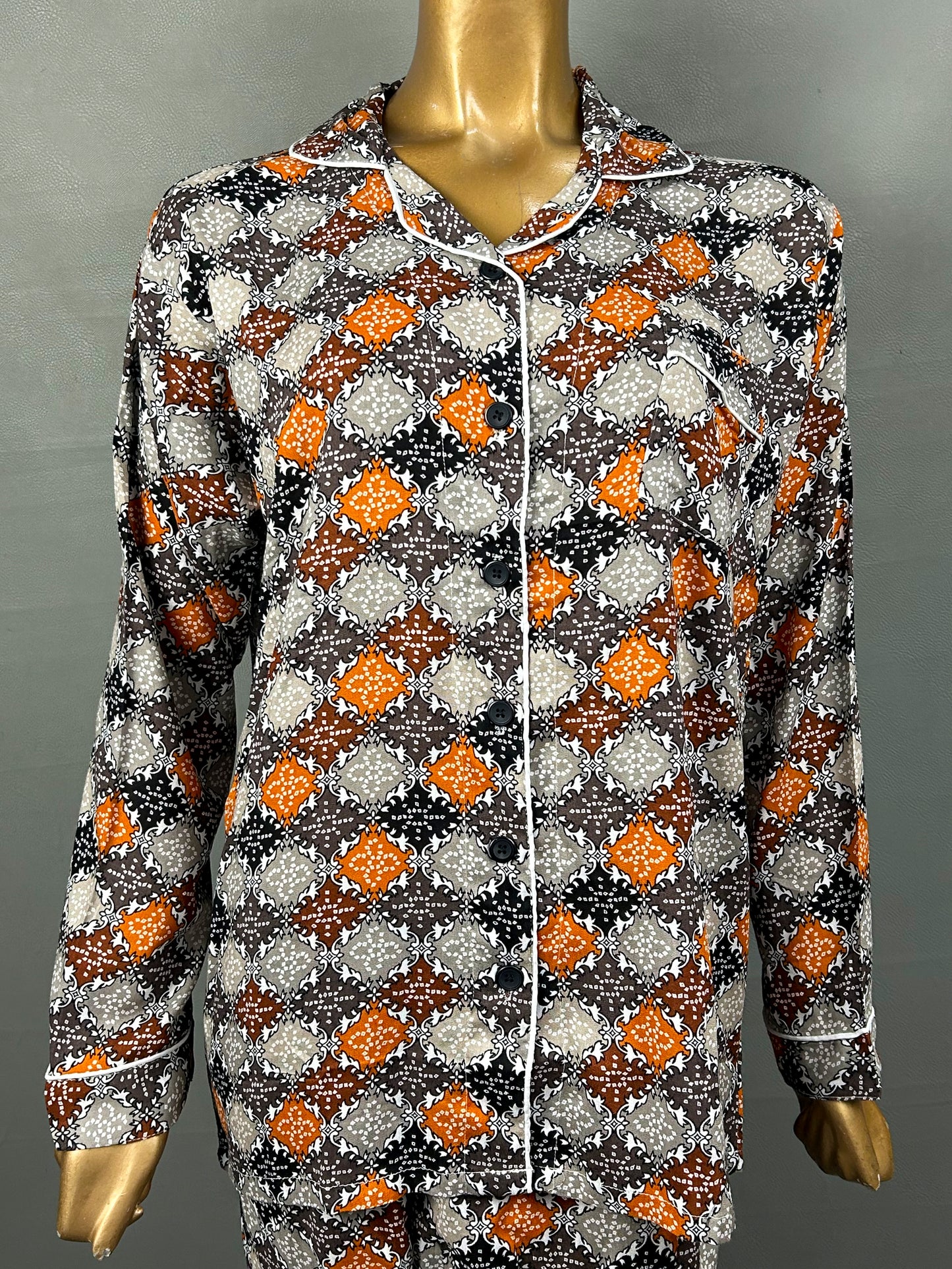 Brown Linen Printed Night Suit For Women WNS19