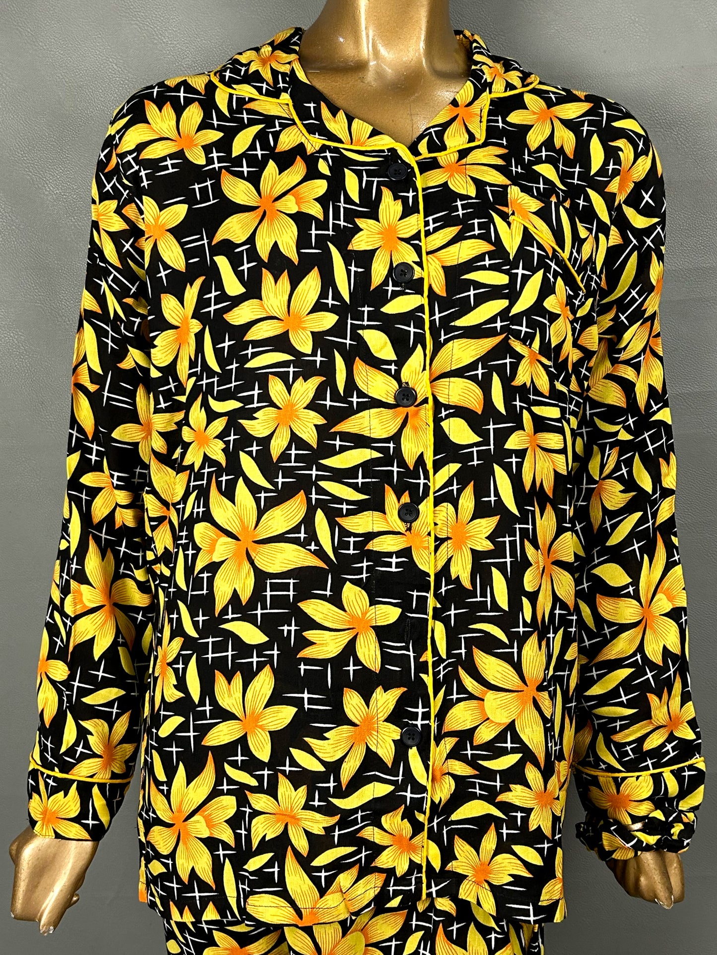 Yellow Flowers Linen Printed Night Suit For Women WNS30
