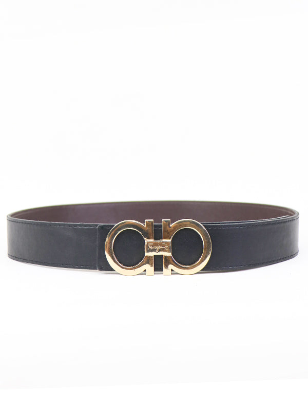 Ferragamo G Men's Leather Belt Quartz Gray ( Golden Buckle )