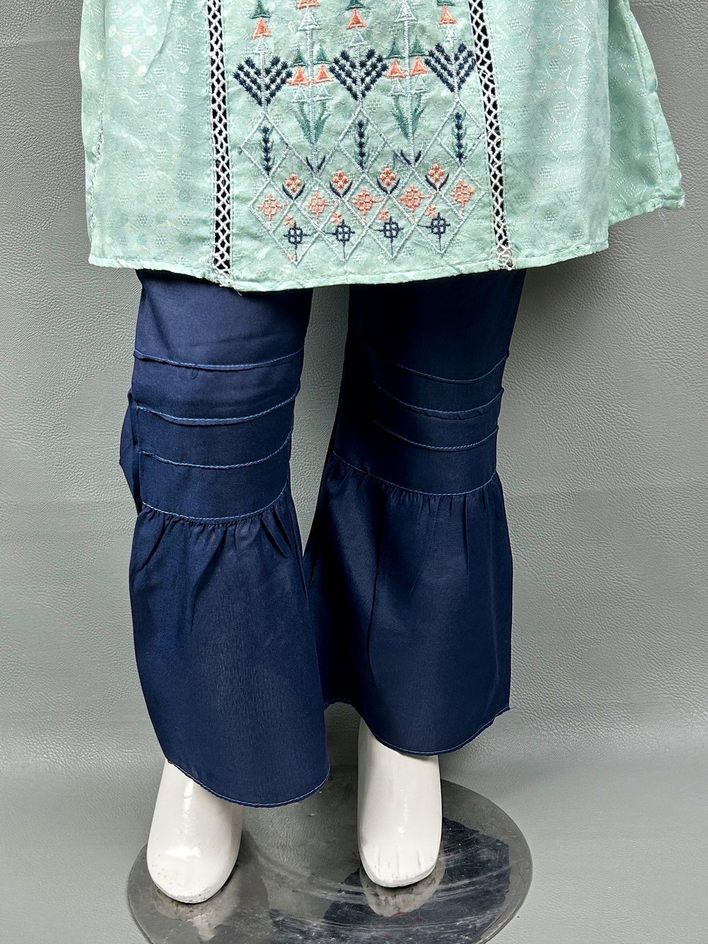 5Yr - 12Yrs Light Cyan Embroidered Suit For Girls GS195