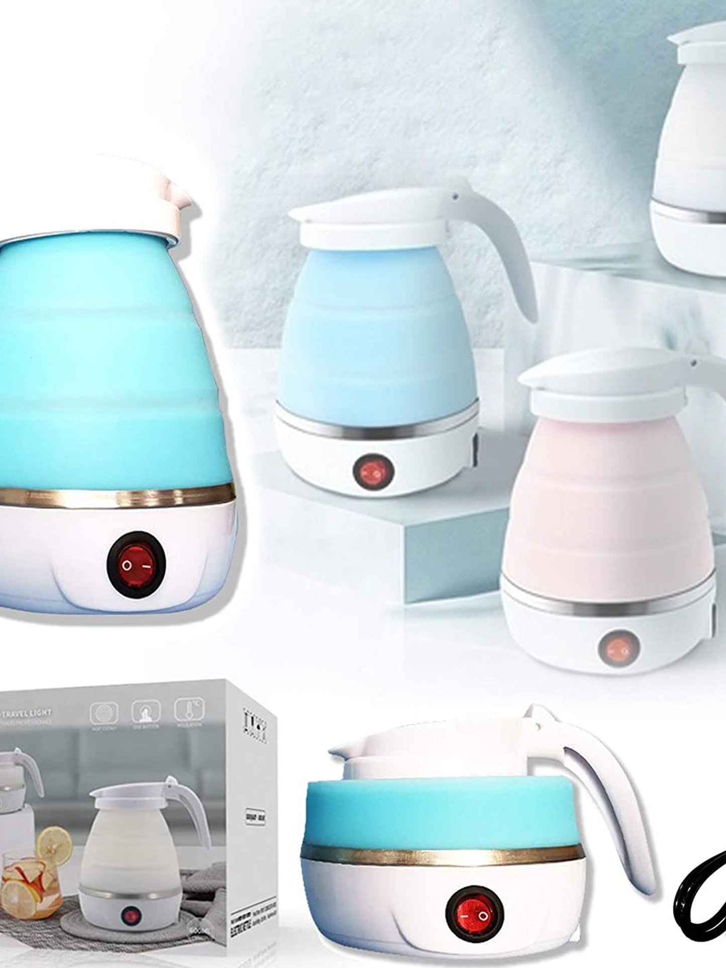 Travel Collapsible, Portable, Foldable Mini Electric Kettle Blue - 600ML