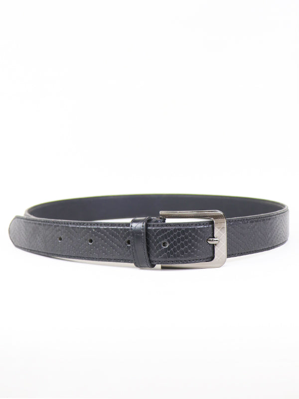 Snakeskin Pattern Leather Belt Black