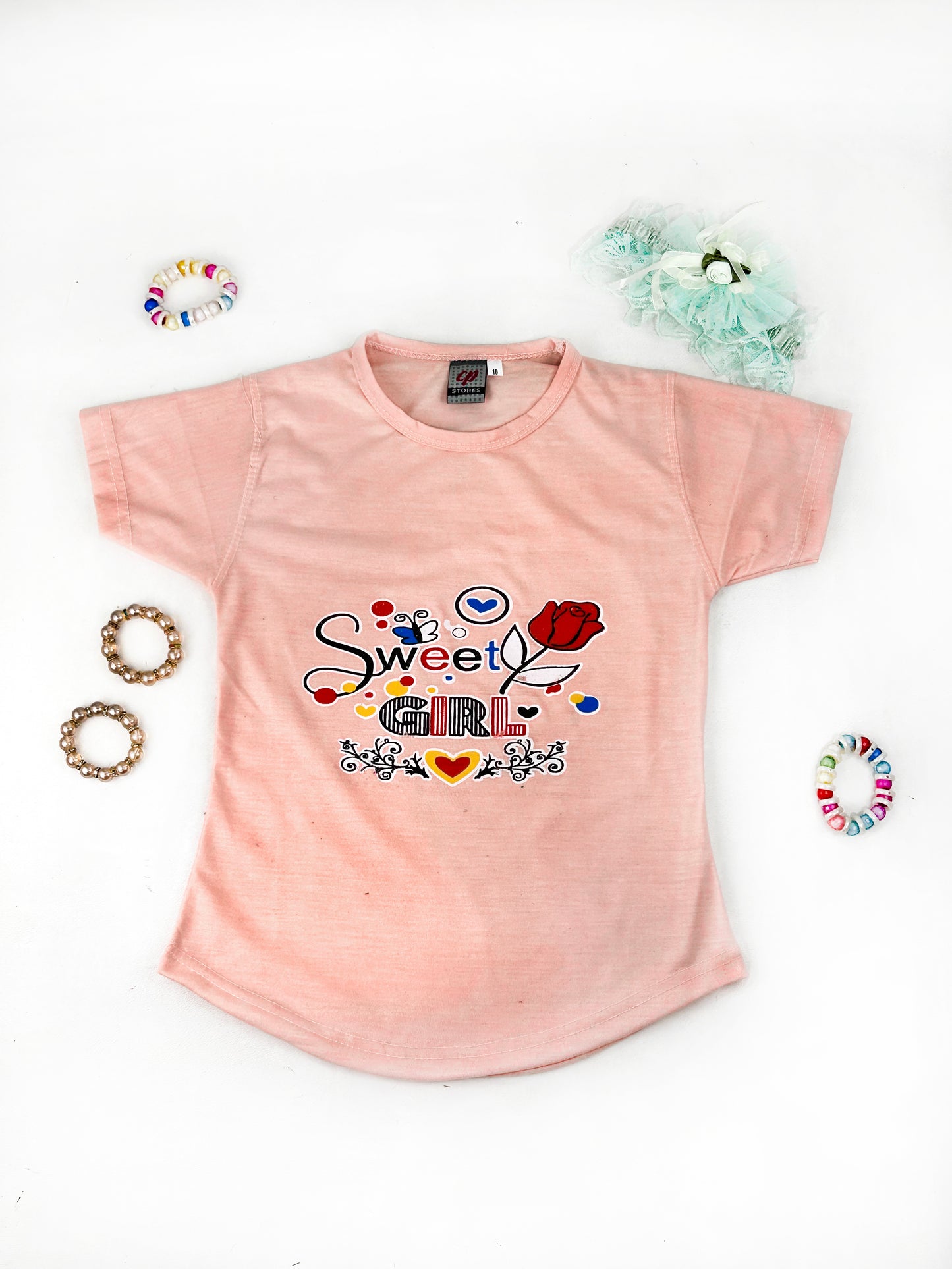3Yrs - 7Yrs MZ Peach T-Shirt For Girls GTS76