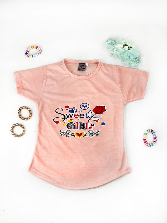 3Yrs - 7Yrs MZ Peach T-Shirt For Girls  GTS76
