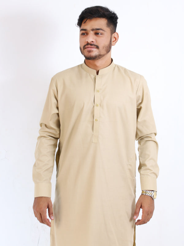828/1 Men's Kameez Shalwar Stitched Suit Fawn 4