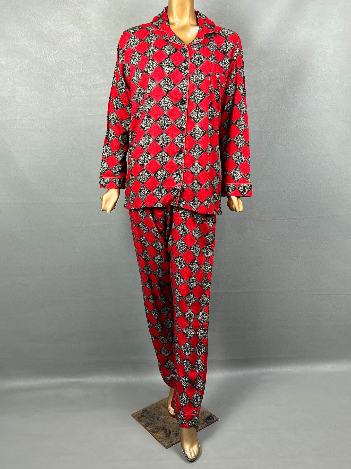 Red Linen Printed Night Suit For Women WNS11