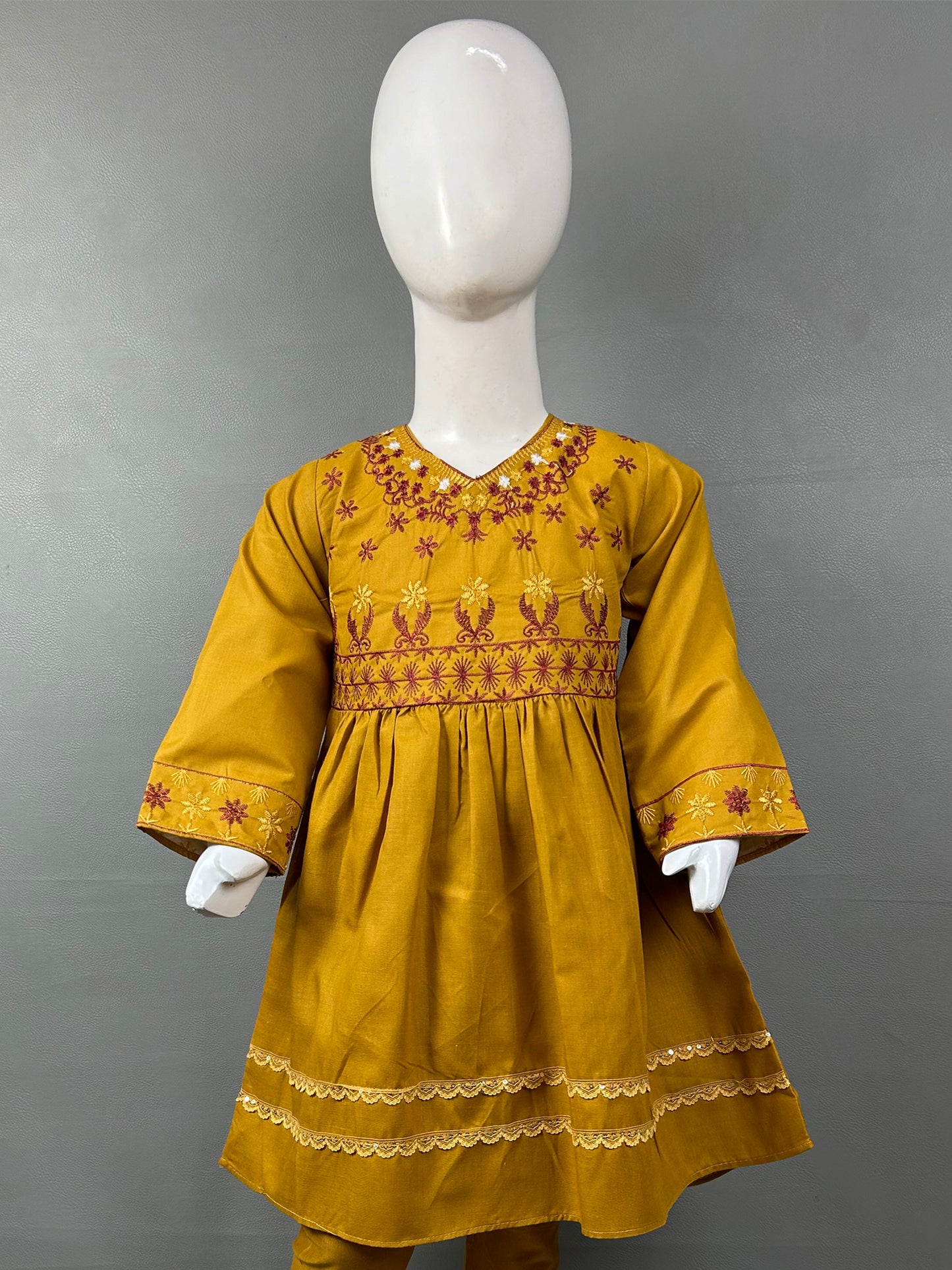 5Yr - 12Yrs Dark Mustard Embroidered Suit For Girls RZ GS192