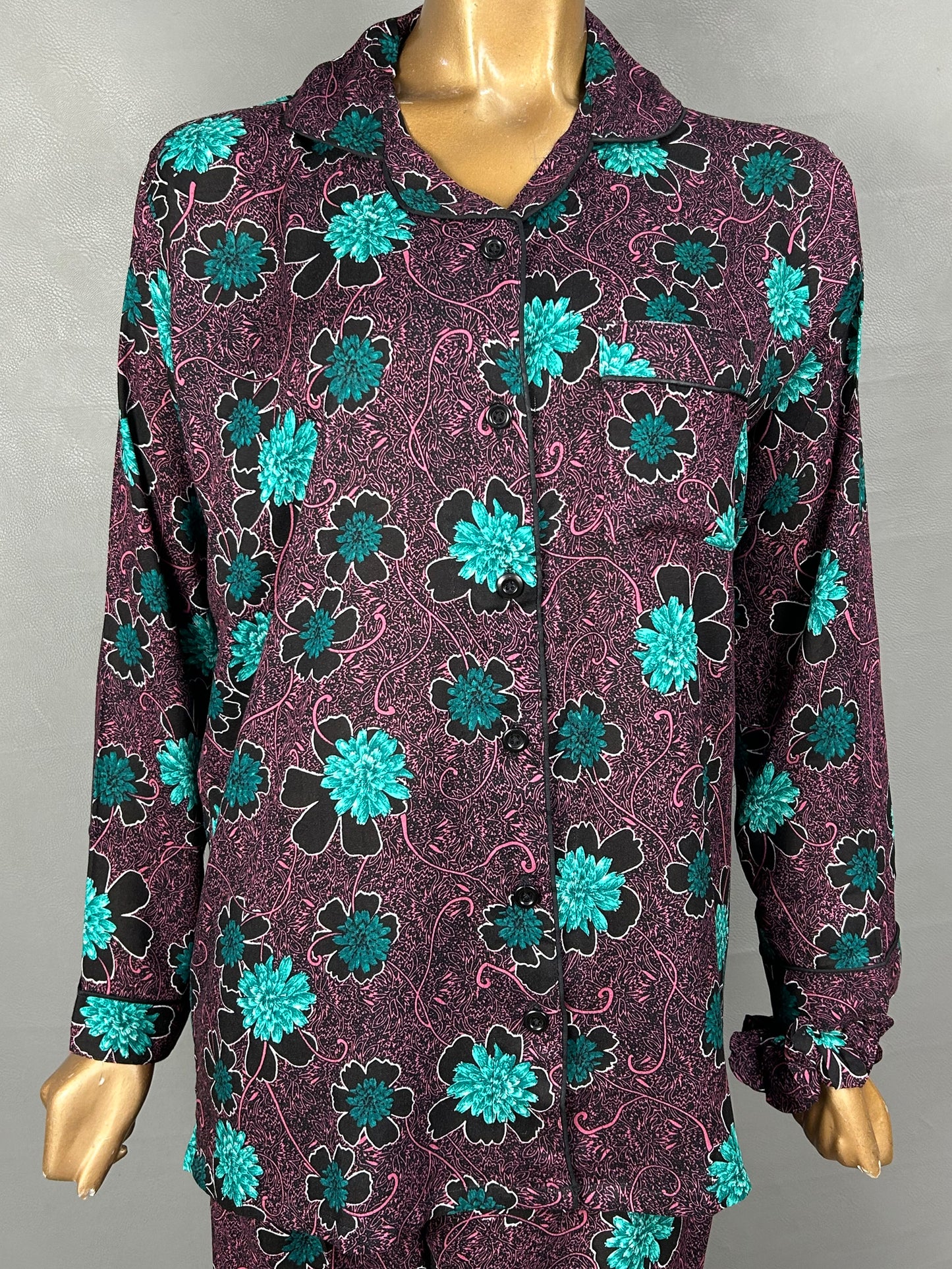 Dark Purple Linen Printed Night Suit For Women WNS15