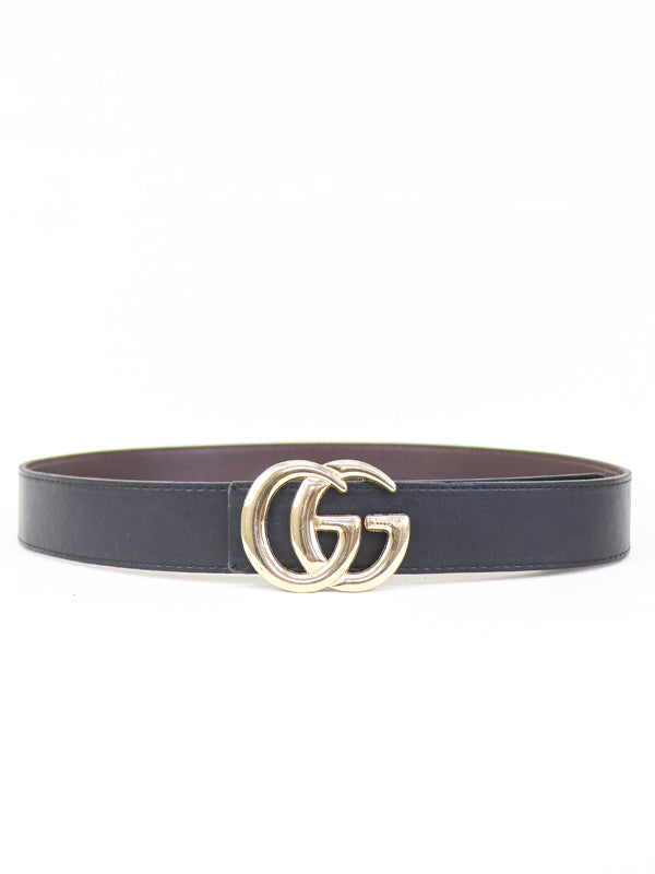 GG Men's Leather Belt Quartz Gray ( Golden Buckle )