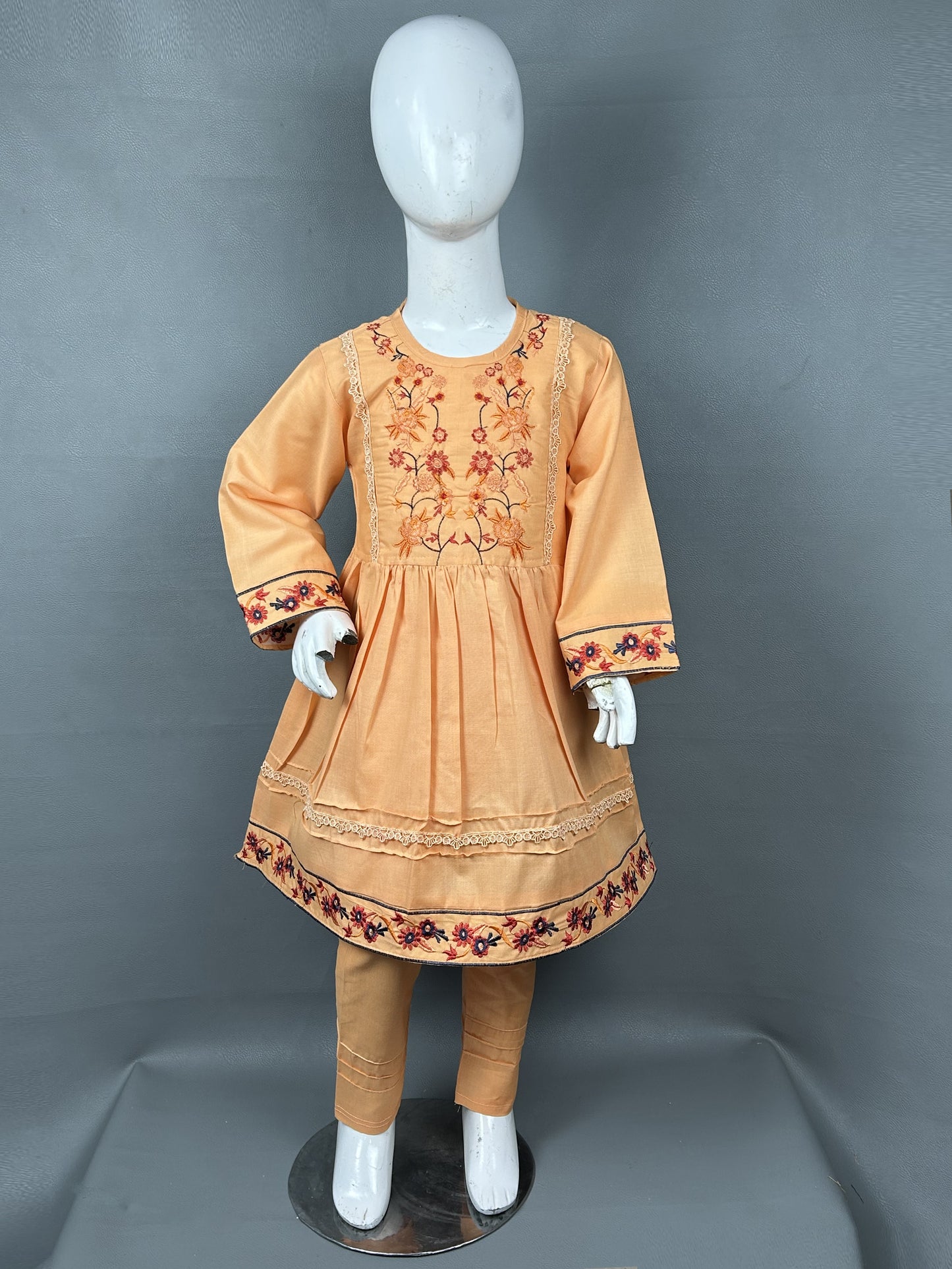 5Yr - 12Yrs Light Orange Embroidered Suit For Girls RZ GS152