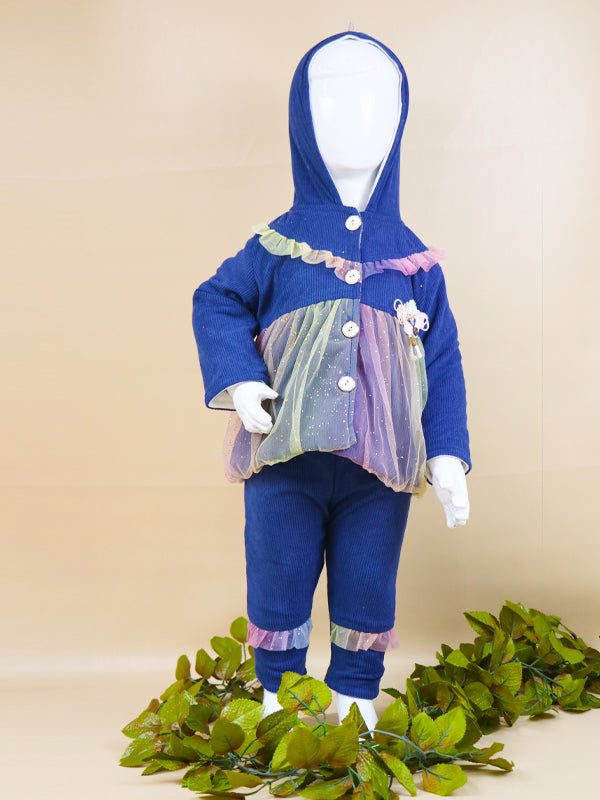 NBYS07 BG Hooded Newborn Baby Suit 0Mth - 6Mth Angel Dark Blue