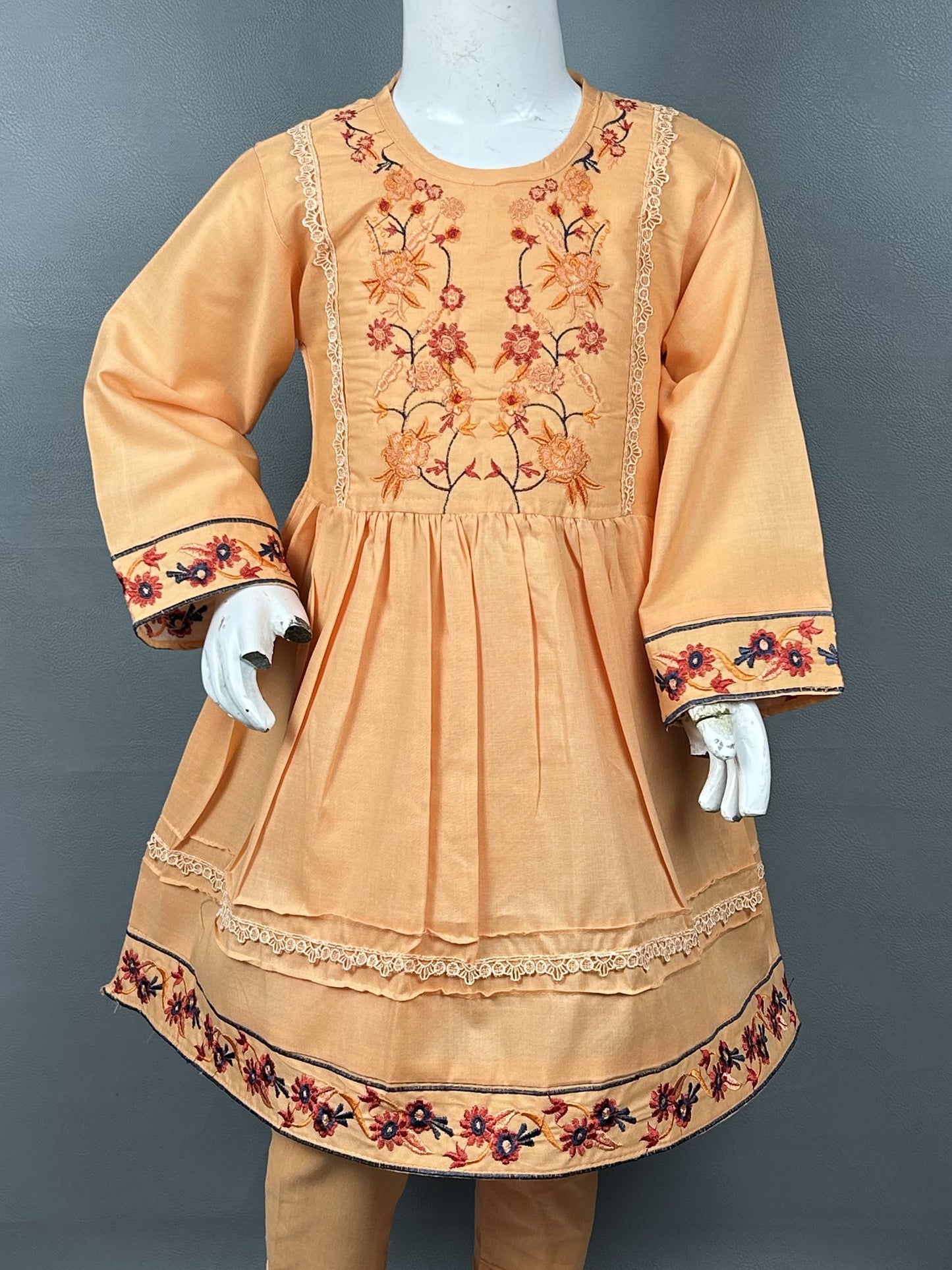 5Yr - 12Yrs Light Orange Embroidered Suit For Girls RZ GS152
