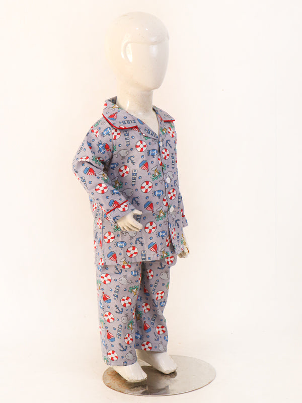 1Yrs - 5Yrs Ship Light Grey Cotton Night Suit For Kids NG BNS07