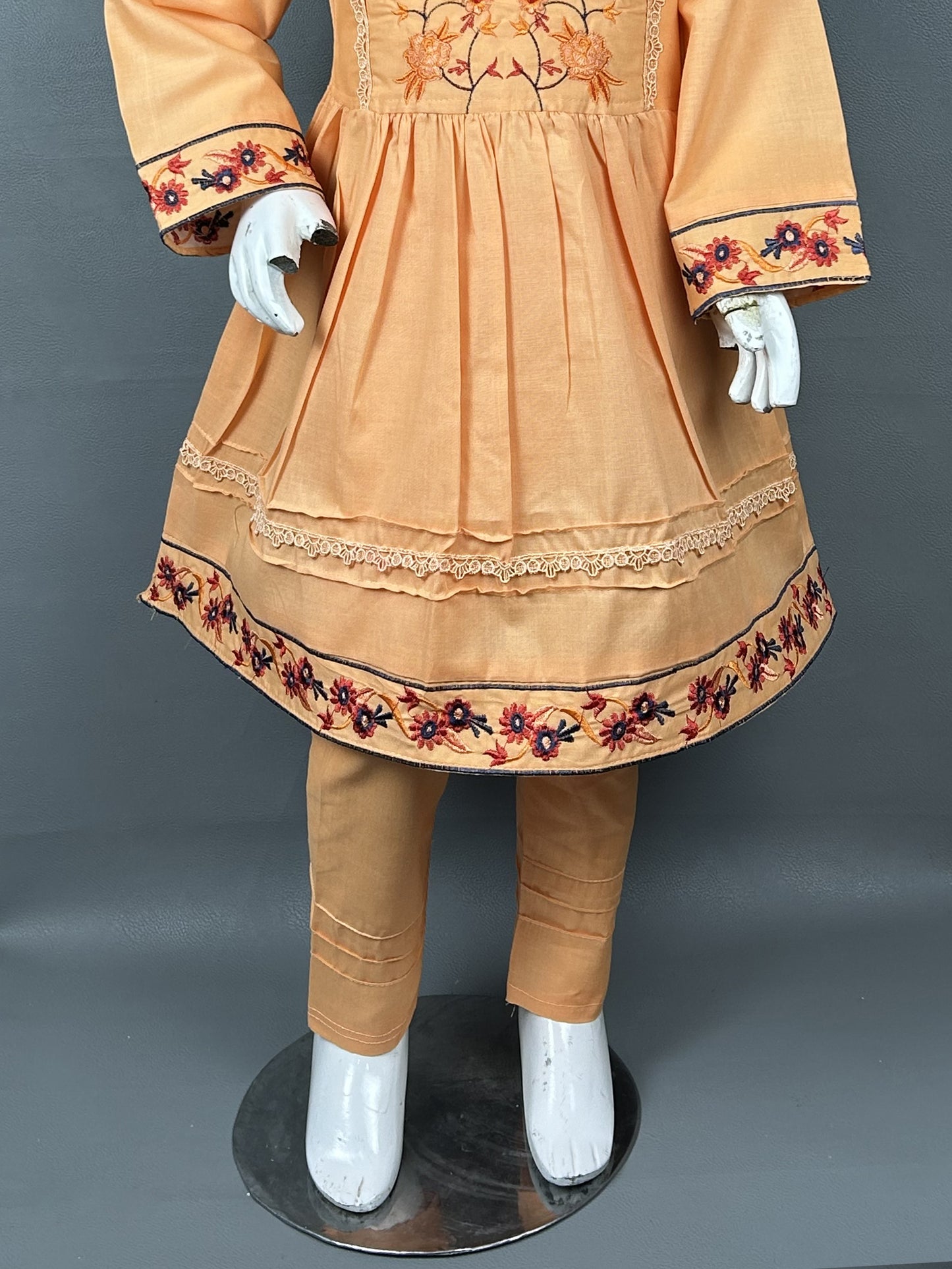 5Yr - 12Yrs Light Orange Embroidered Suit For Girls RZ GS152