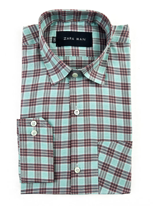 Green Checks Formal Dress Shirt For Men MFS336